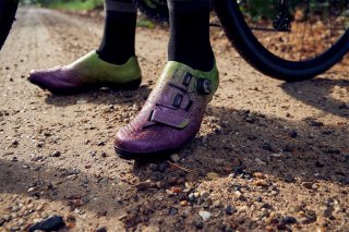 Shimano RX8 Cactus Berry Gravel Shoes on Gravel Road