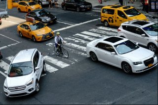 Cyclist riding through an intersection